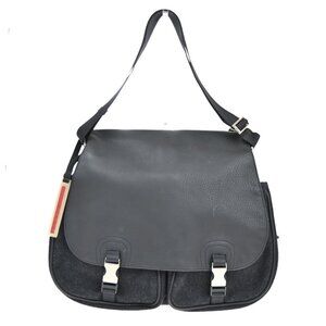 PRADA Sports Logo Crossbody Shoulder Bag Wool Leather Black SHW Italy